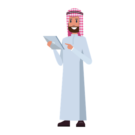 Homme d'affaires arabe utilisant une tablette  Illustration