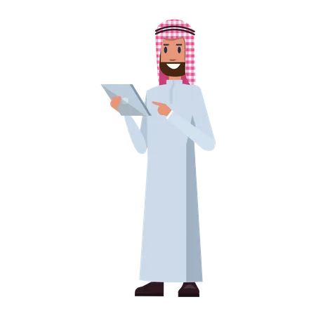 Homme d'affaires arabe utilisant une tablette  Illustration