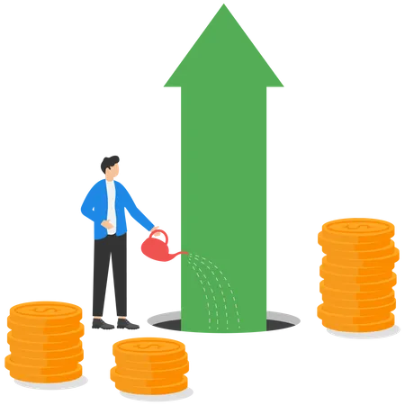 Homme d'affaires arrosant la flèche croissante  Illustration