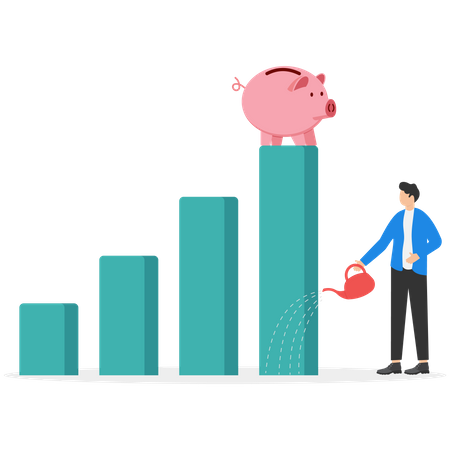 Homme d'affaires arrosant la croissance de l'épargne  Illustration