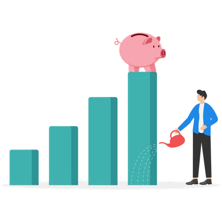 Homme d'affaires arrosant la croissance de l'épargne  Illustration