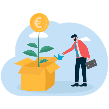 Homme d'affaires arrosant l'investissement  Illustration