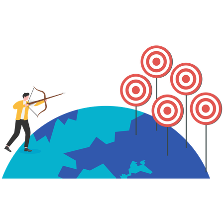 Un homme d'affaires atteint son objectif mondial  Illustration