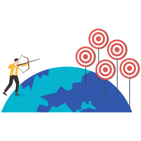 Un homme d'affaires atteint son objectif mondial  Illustration