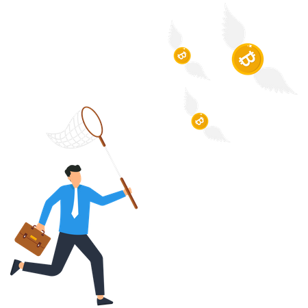 Homme d'affaires attrapant Bitcoin  Illustration