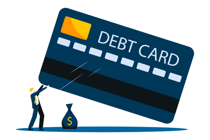 Homme d'affaires avec une dette de carte de crédit  Illustration