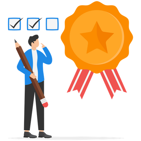 Homme d'affaires avec contrôle de qualité des employés avec liste de contrôle réussie  Illustration