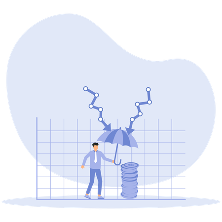 Homme d'affaires avec crise financière et protection du revenu  Illustration