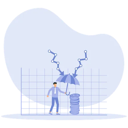 Homme d'affaires avec crise financière et protection du revenu  Illustration