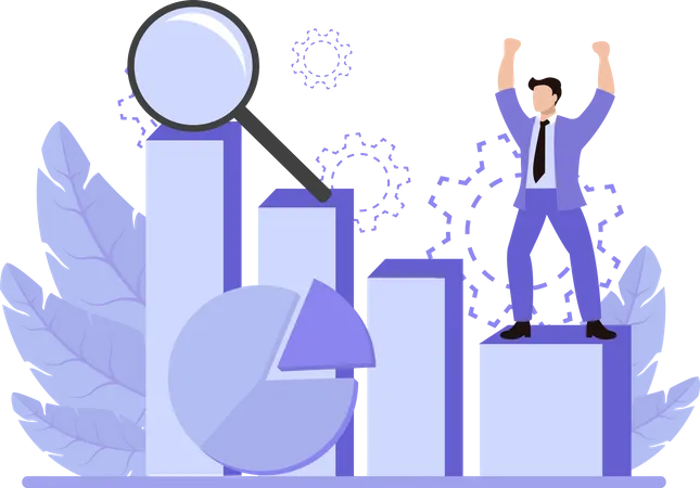 Homme d'affaires avec des statistiques de données  Illustration