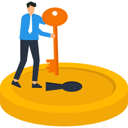 Homme d'affaires avec la clé du succès  Illustration