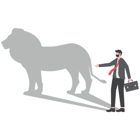 Homme d'affaires avec le leadership de fond d'ombre de lion  Illustration