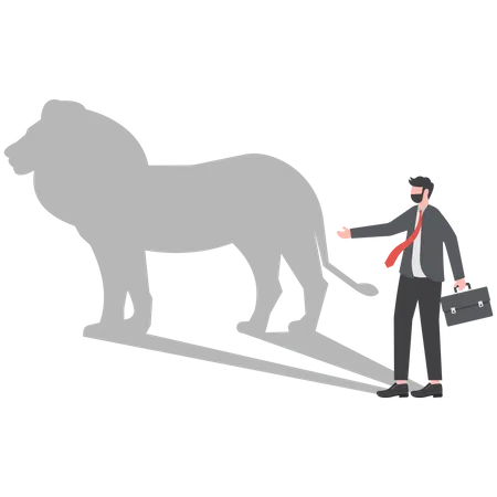 Homme d'affaires avec le leadership de fond d'ombre de lion  Illustration