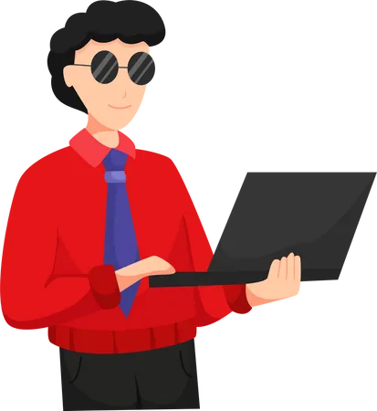 Homme d'affaires avec un ordinateur portable  Illustration