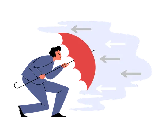 Un homme d'affaires avec un parapluie ouvert se protège des flèches  Illustration