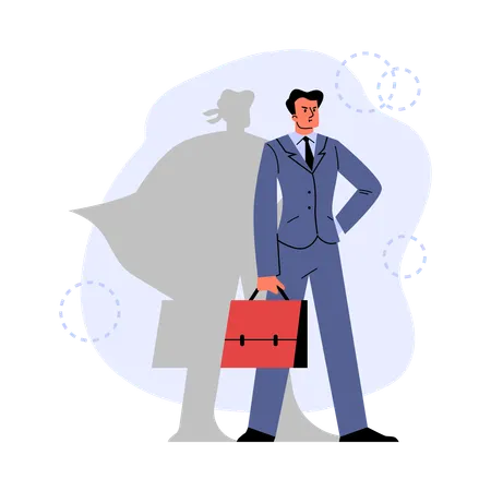 Homme d'affaires avec la silhouette de Superman tout en montrant un poste vacant pour une aide financière  Illustration