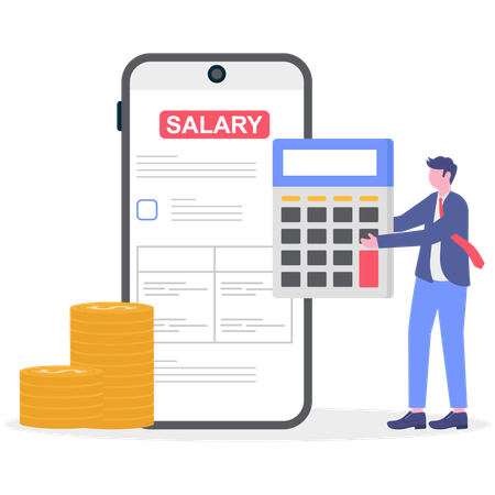 Homme d'affaires calculant son salaire  Illustration