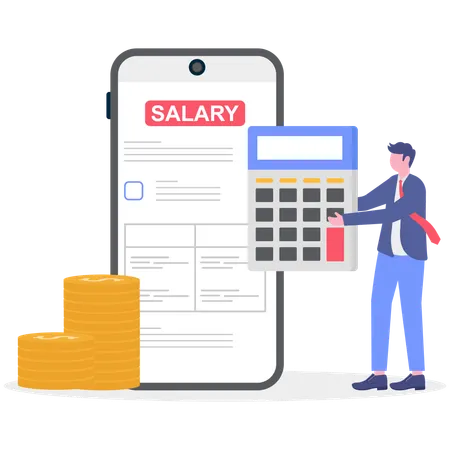 Homme d'affaires calculant son salaire  Illustration