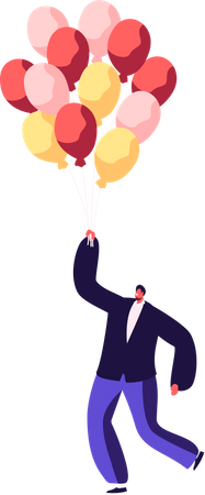 Homme d'affaires célébrant avec des ballons  Illustration