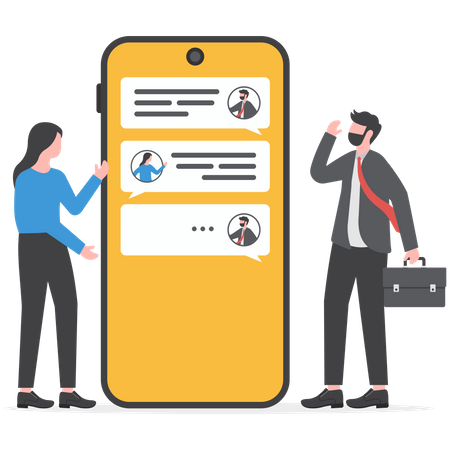 Chat d'homme d'affaires sur une application mobile  Illustration