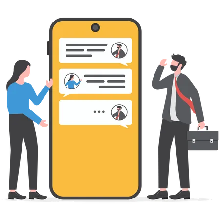Chat d'homme d'affaires sur une application mobile  Illustration