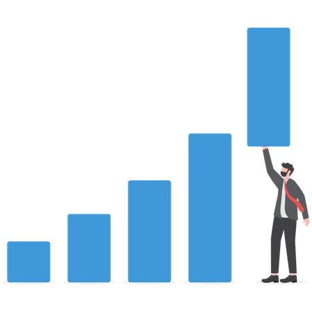 Un homme d'affaires confiant aide à élever le graphique à barres à un nouveau niveau élevé  Illustration