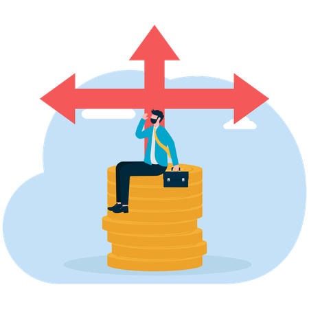 Un homme d'affaires confronté à une confusion quant à l'orientation de son entreprise  Illustration