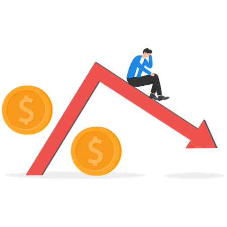 Un homme d'affaires confronté à une perte d'activité sur le marché  Illustration