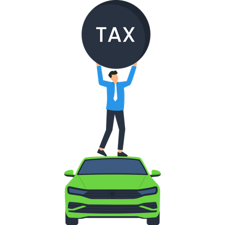Un homme d'affaires confronté au fardeau de la taxe automobile  Illustration