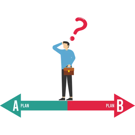 Homme d'affaires confus au sujet de deux choix : Plan A et Plan B  Illustration