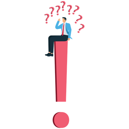 Homme d'affaires confus entouré de points d'interrogation  Illustration