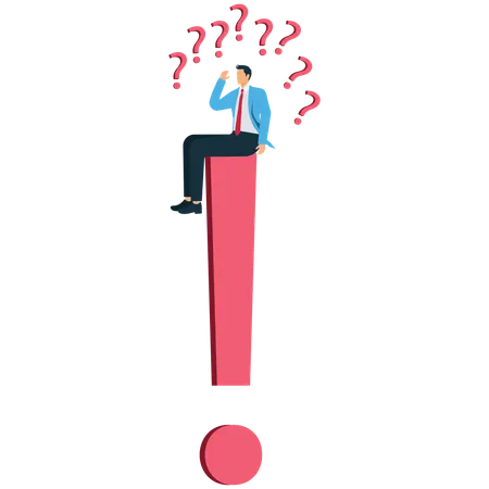 Homme d'affaires confus entouré de points d'interrogation  Illustration
