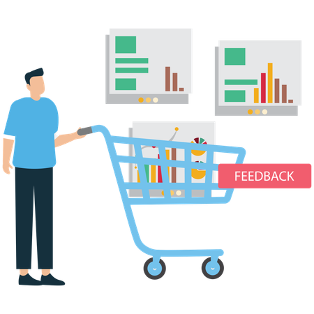 Homme d'affaires consultant l'analyse des commentaires des clients  Illustration