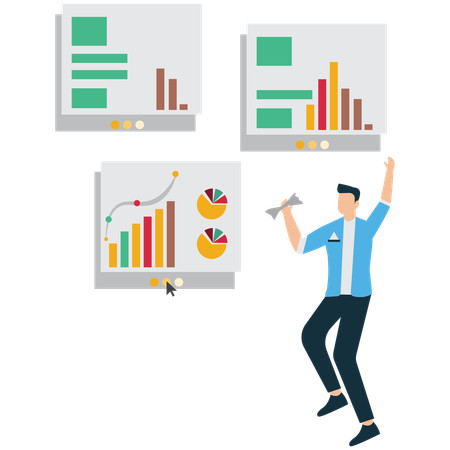 Homme d'affaires consultant les indicateurs de performance de l'entreprise  Illustration