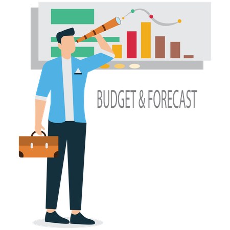 Homme d'affaires consultant les prévisions budgétaires de l'entreprise  Illustration
