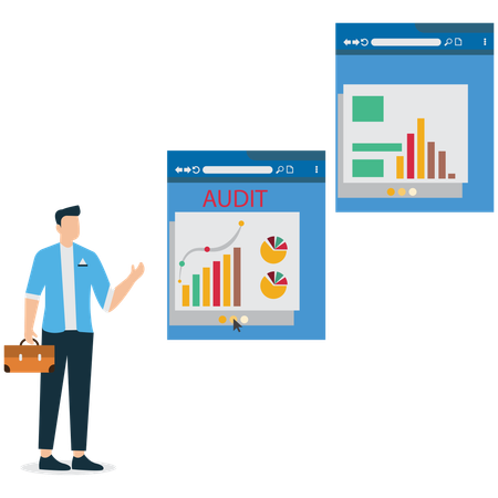 Homme d'affaires consultant un rapport d'audit financier  Illustration