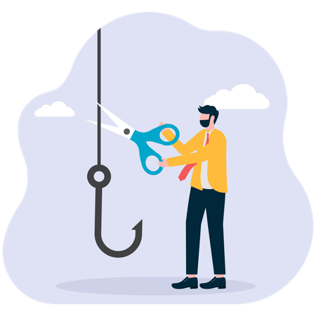 Un homme d'affaires coupe une tentative de phishing  Illustration