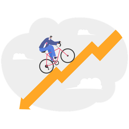 Homme d'affaires courant à mi-chemin avec un graphique en baisse  Illustration