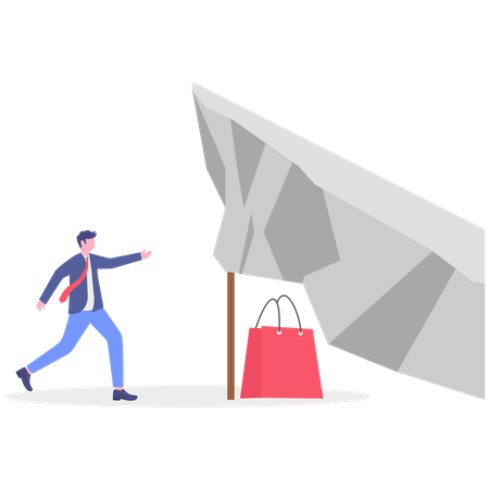 Un homme d'affaires se précipite pour faire face à la crise du shopping  Illustration