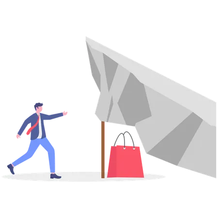 Un homme d'affaires se précipite pour faire face à la crise du shopping  Illustration