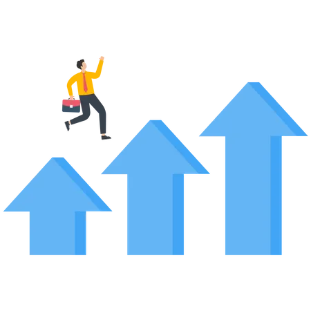 Homme d'affaires courant sur une flèche montante  Illustration
