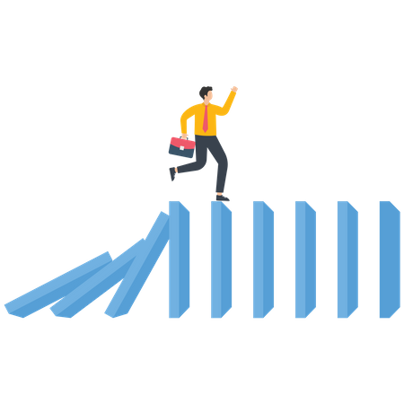 Homme d'affaires fonctionnant sur un effet domino  Illustration