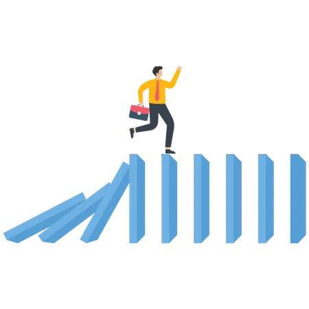 Homme d'affaires fonctionnant sur un effet domino  Illustration