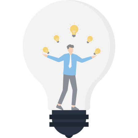 Homme d'affaires créatif à l'intérieur d'une ampoule Idée Innovation Solutions d'affaires Idées brillantes  Illustration