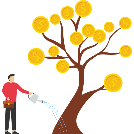 Homme d'affaires qui fait pousser un arbre d'argent  Illustration