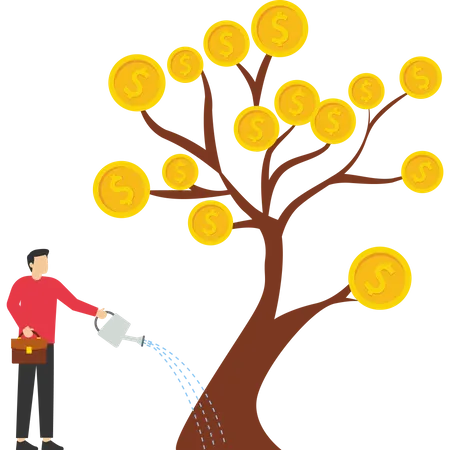 Homme d'affaires qui fait pousser un arbre d'argent  Illustration