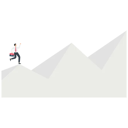 Homme d'affaires debout au sommet de la montagne, regardant vers le sommet de la montagne  Illustration