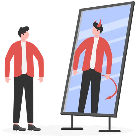 Homme d'affaires debout devant un miroir avec double personnalité  Illustration
