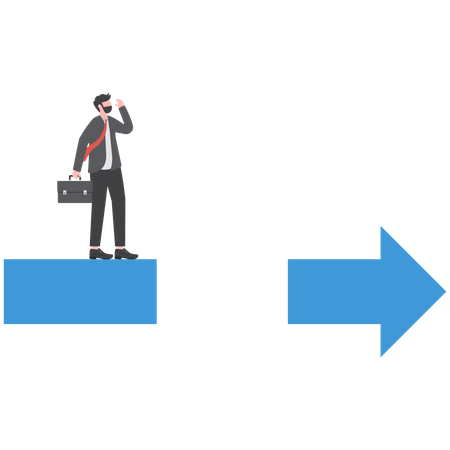 Homme d'affaires debout et regardant la flèche avec un écart devant lui  Illustration