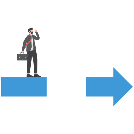 Homme d'affaires debout et regardant la flèche avec un écart devant lui  Illustration